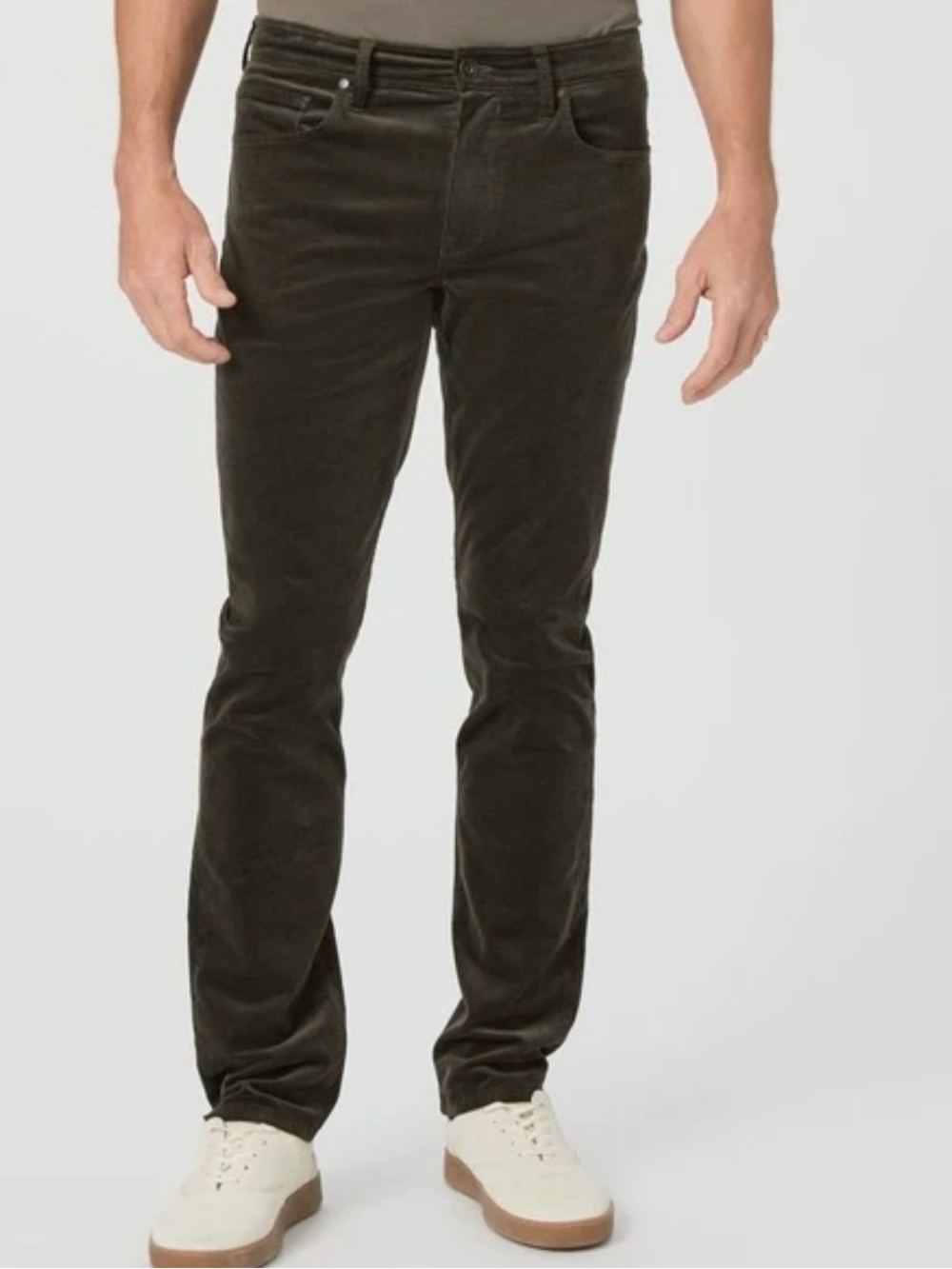 Paige Men's Lennox Fit Corduroy Forest Green Realaxed Straight Mid Rise Trousers